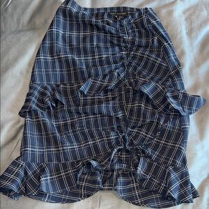 English Factory Navy Plaid Midi Skirt